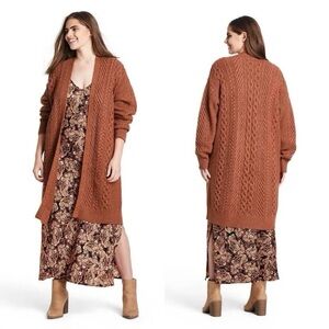 NWT Nili Lotan X Target Cable Knit Longline Cardigan in Rust
